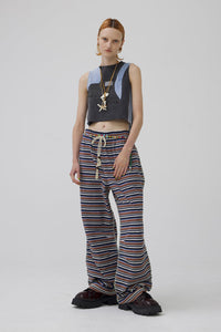 BORDER CHILL OUT WIDE PANTS -BLUE MIX-